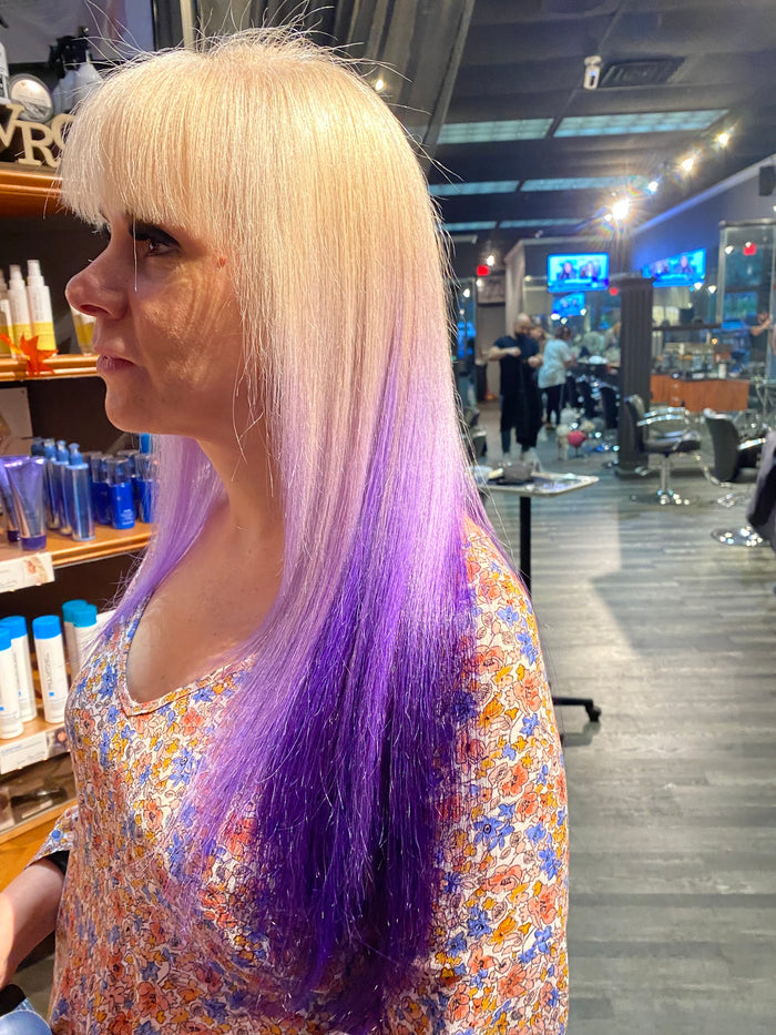 Hair Dynamics salon Fort Lee NJ — platinum with purple ends