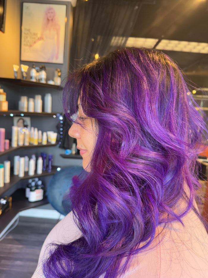 Hair Dynamics salon Fort Lee NJ — vivid purple waves