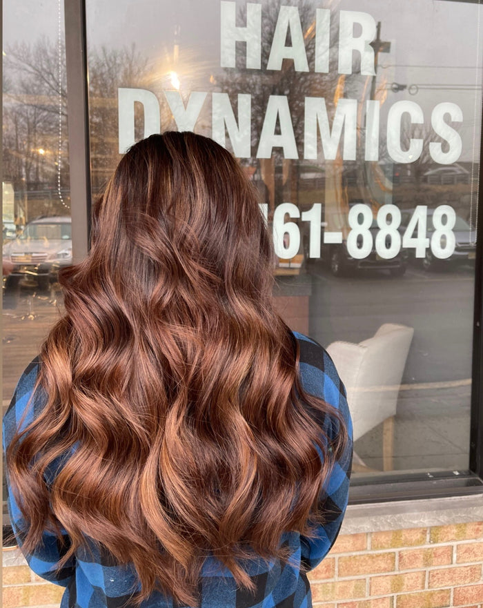 Hair Dynamics salon Fort Lee NJ — copper brunette waves