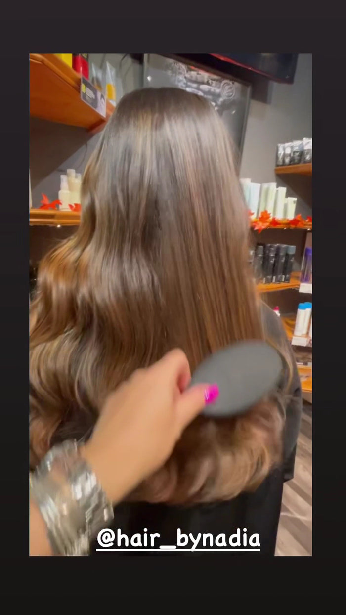 Hair Dynamics salon Fort Lee NJ — glossy brunette blowout
