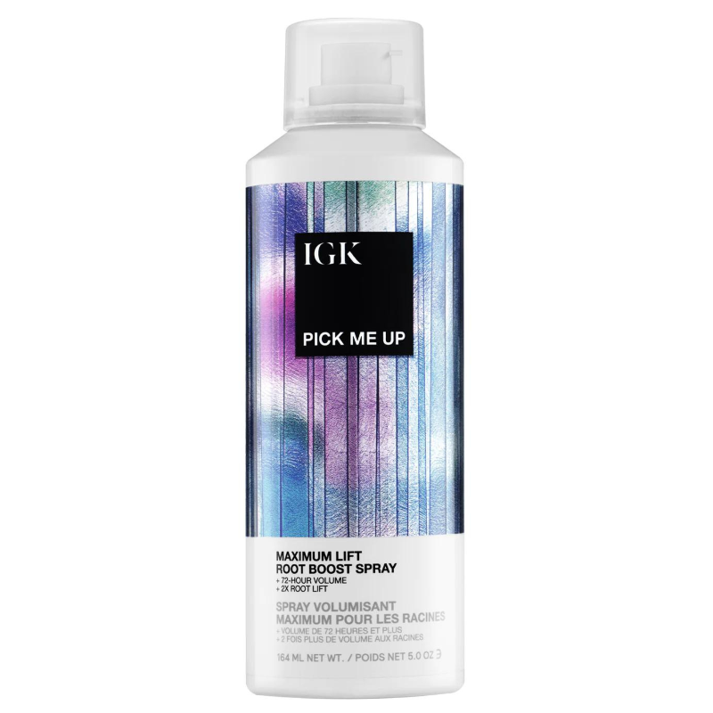 IGK Pick Me Up Maximum Lift Root Boost Spray bottle on a white background
