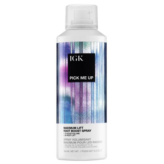 IGK Pick Me Up Maximum Lift Root Boost Spray bottle on a white background