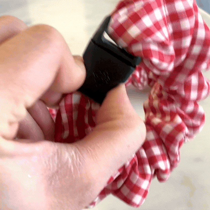 Gingham Red Buckle Scrunchie - No Snagging, No Tangles